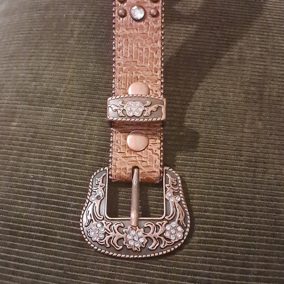 Western Cowgirl Faux Alligator Rhinestone Studded Leather Belt Size L main image 5